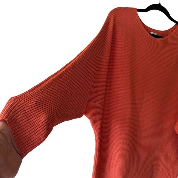 Chico's Women Orange Coral Metallic Ribbed Banteau 3/4 Sleeve Sweater Sz 2 Large - Picture 4 of 7